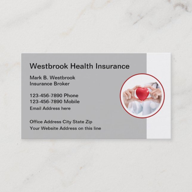 Health Insurance Broker Heart Emblem Business Card (Front)