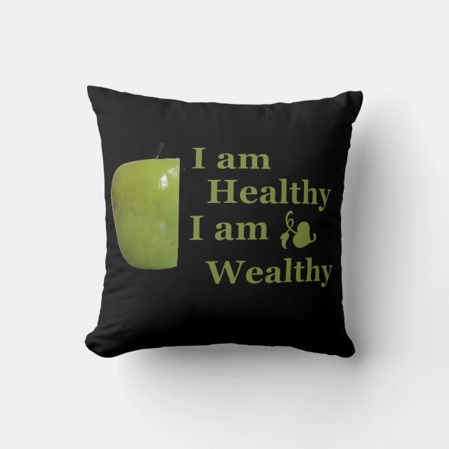 Health is wealth motivational positive quotes cushion (Front)
