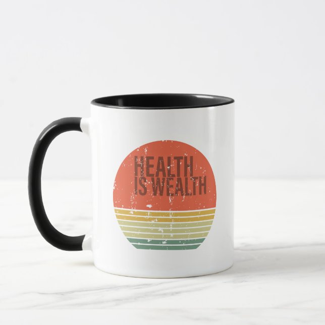 Health is wealth vintage mug (Left)