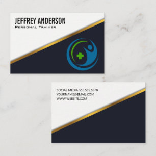 Health Logo Gold Trim Black Business Card