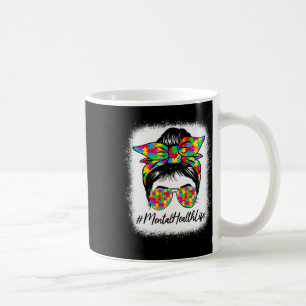 Health Messy Bun Women Supporting Autism Awareness Coffee Mug