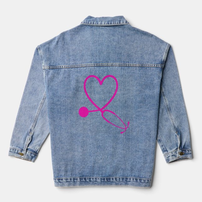 Health Nurse Heart Stethoscope Registered Nurse RN Denim Jacket (Back)