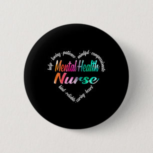 Health Nurse Heart Word Cloud Watercolor Rainbow 6 Cm Round Badge