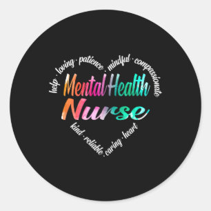 Health Nurse Heart Word Cloud Watercolor Rainbow Classic Round Sticker