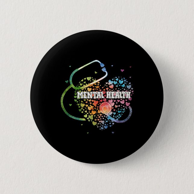 Health Nurse Watercol Love Heart Scrub Stethoscope 6 Cm Round Badge (Front)