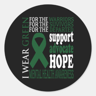 Health Problems Green Ribbon Mental Health Awarene Classic Round Sticker