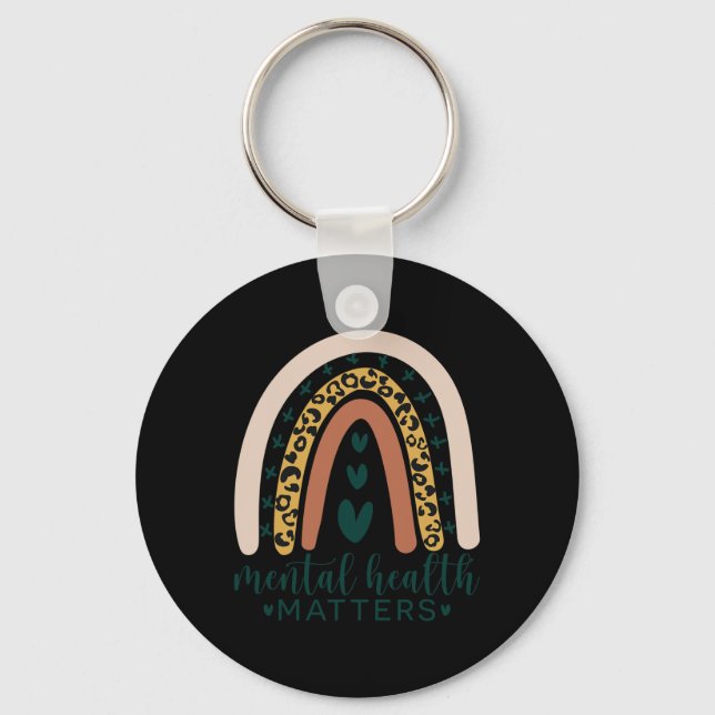 Health Problems Leopard Print Boho Rainbow Awarene Key Ring (Front)