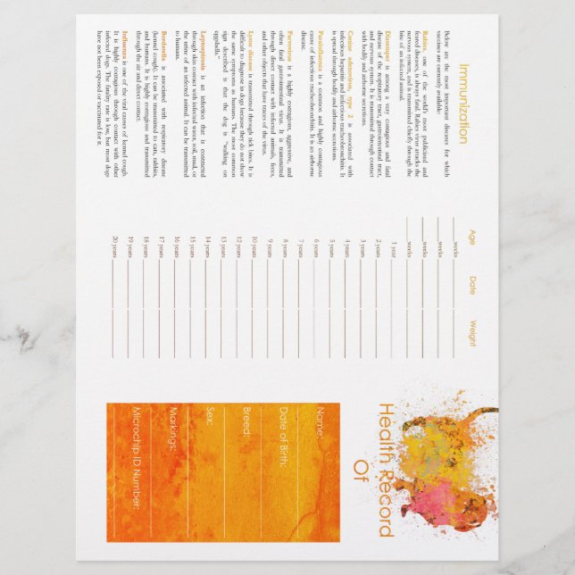 Health Records Watercolor Dog - Orange (Front)