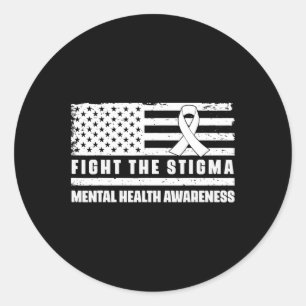 Health Ribbon Usa Flag We Wear Green Mental Health Classic Round Sticker