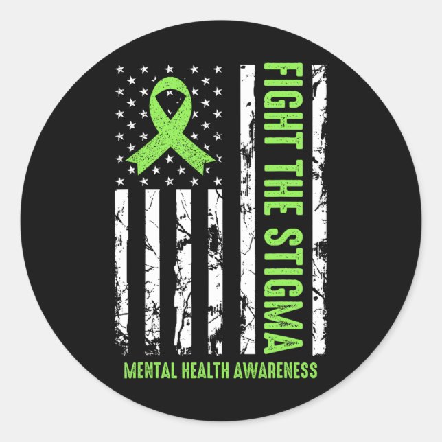 Health Ribbon Usa Flag We Wear Green Mental Health Classic Round Sticker (Front)
