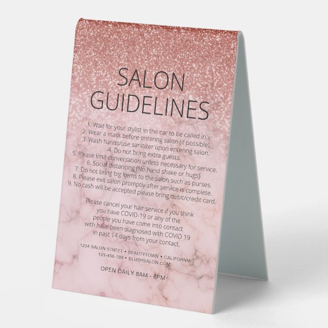 Health Safety Rose Gold Glitter Marble Salon Covid (Front)