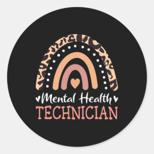 Health Technician Leopard Rainbow Classic Round Sticker
