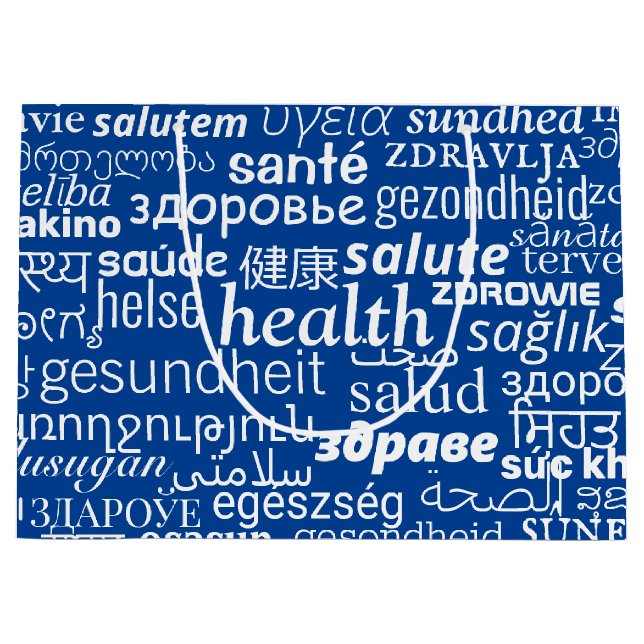 Health Text Multilanguage Blue Gift Bag Your Colou (Front)