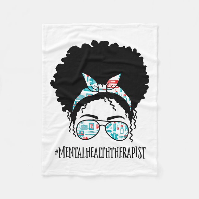 Health Therapist Black Afro Messy Bun African Wome Fleece Blanket (Front)