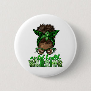 Health Warrior Awareness Month Messy Bun Black Wom 6 Cm Round Badge