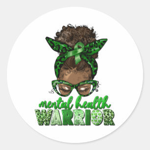 Health Warrior Awareness Month Messy Bun Black Wom Classic Round Sticker