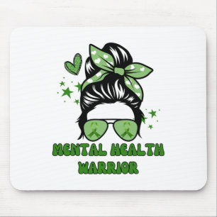 Health Warrior Messy Bun Groovy Leopard Green Ribb Mouse Mat
