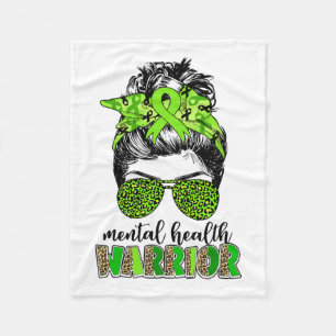 Health Warrior Messy Bun Mental Health Problems 1 Fleece Blanket
