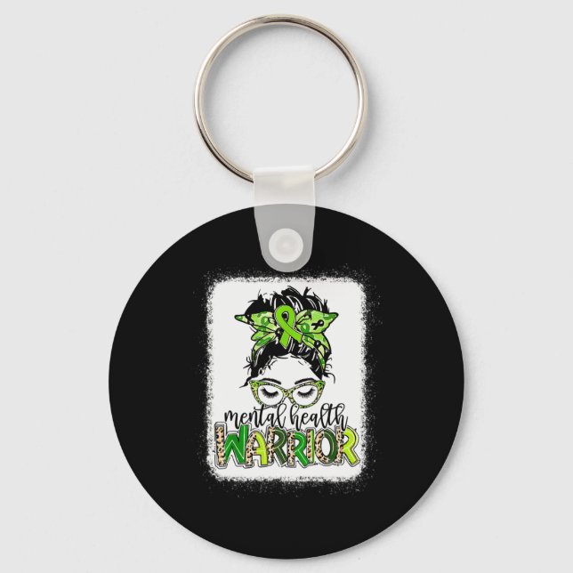 Health Warrior Messy Bun Mental Health Problems  Key Ring (Front)