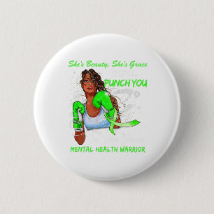 Health Warrior She'll Punch You Ribbon Black Woman 6 Cm Round Badge