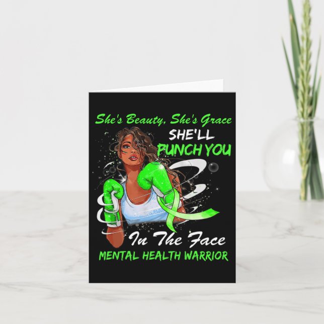 Health Warrior She'll Punch You Ribbon Black Woman Card (Front)