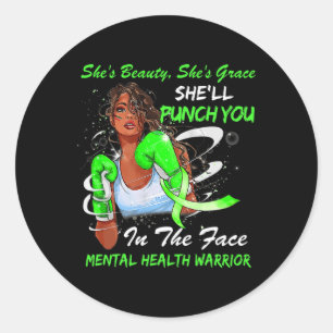 Health Warrior She'll Punch You Ribbon Black Woman Classic Round Sticker