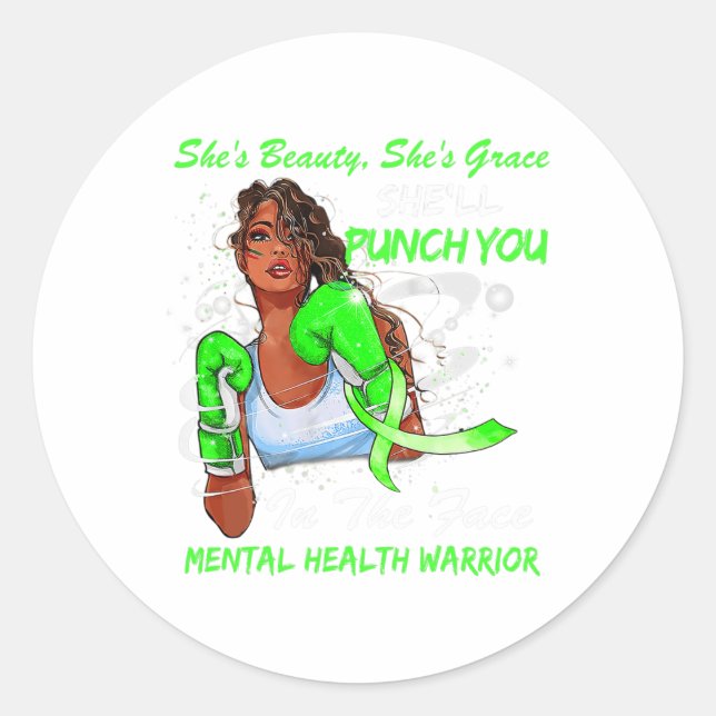 Health Warrior She'll Punch You Ribbon Black Woman Classic Round Sticker (Front)