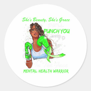 Health Warrior She'll Punch You Ribbon Black Woman Classic Round Sticker