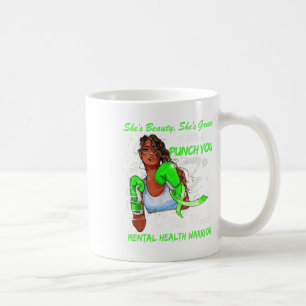 Health Warrior She'll Punch You Ribbon Black Woman Coffee Mug