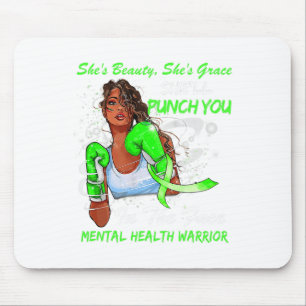 Health Warrior She'll Punch You Ribbon Black Woman Mouse Mat