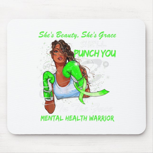 Health Warrior She'll Punch You Ribbon Black Woman Mouse Mat (Front)