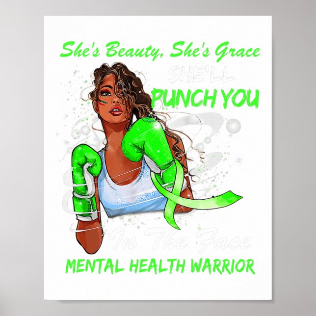 Health Warrior She'll Punch You Ribbon Black Woman Poster (Front)