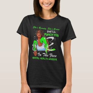 Health Warrior She'll Punch You Ribbon Black Woman T-Shirt