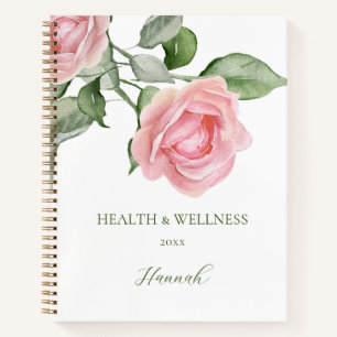 Health & Wellness Diary Pink Roses Personalise Notebook