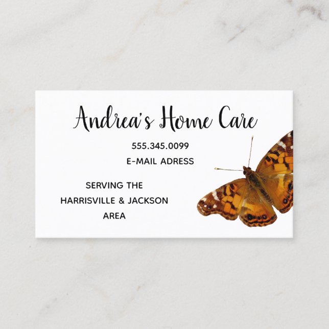 Health Worker Home Care Butterfly White Business Card (Front)