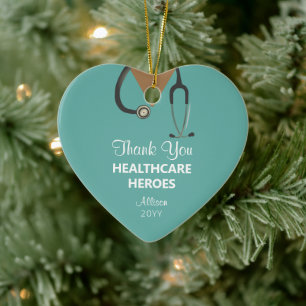 Healthcare Christmas Thank You Hero Teal Custom Ceramic Tree Decoration