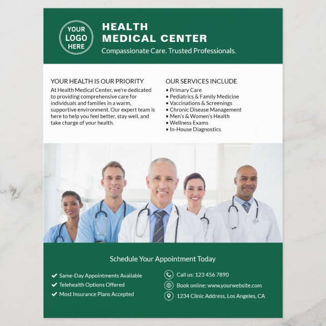 Healthcare Clinic Doctor Custom Logo Photo Green Flyer (Front)