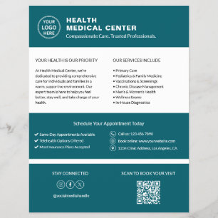 Healthcare Clinic Doctor Custom Logo QR Code Teal Flyer