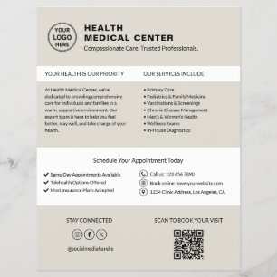 Healthcare Clinic Doctor Logo QR Neutral Beige Flyer