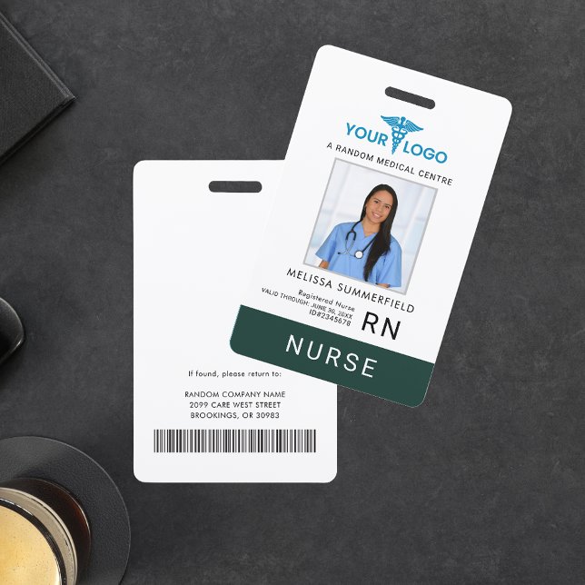 Healthcare Company Logo Staff Employee Photo ID  ID Badge (Medical Centre Employee Photo and QR Code Green ID Badge)