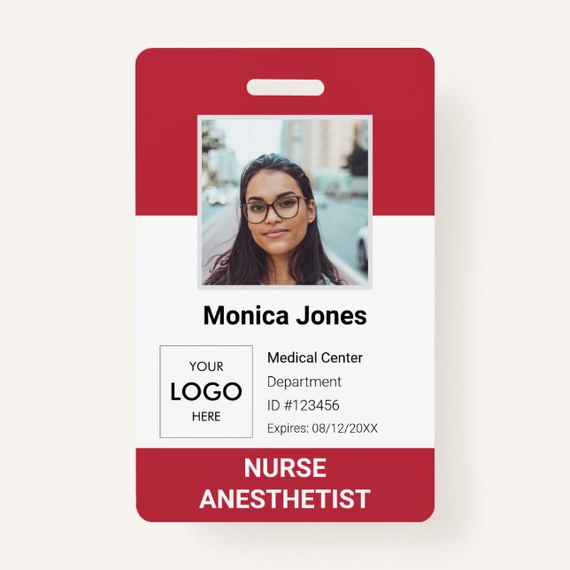 Healthcare Employee Photo ID Red ID Badge (Front)