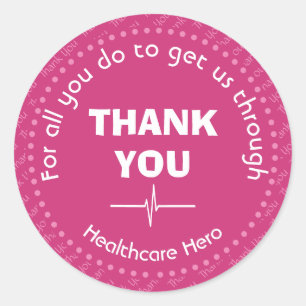 Healthcare Hero Customisable PINK Thank You Classic Round Sticker