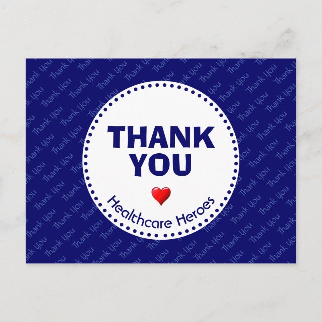 Healthcare Heroes THANK YOU Customisable BLUE Postcard (Front)