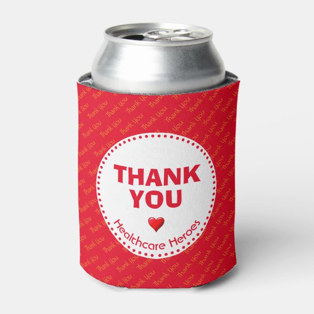 Healthcare Heroes THANK YOU Customisable RED Can Cooler (Can Front)
