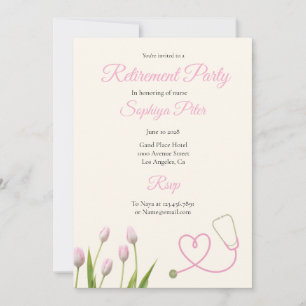 Healthcare Nurse Retirement Invitation, Pink tulip Invitation