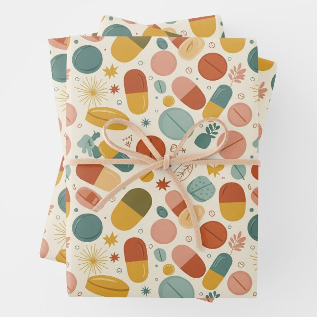 Healthcare & Pharmacy Boho Earth Tone Capsule  Wrapping Paper Sheet (In situ)