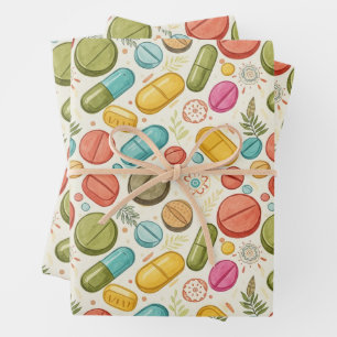 Healthcare & Pharmacy Colorful Boho Capsule  Wrapping Paper Sheet