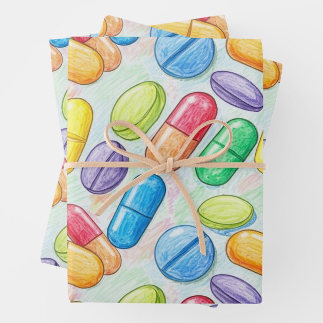 Healthcare & Pharmacy Colourful Capsule  Wrapping Paper Sheet (In situ)