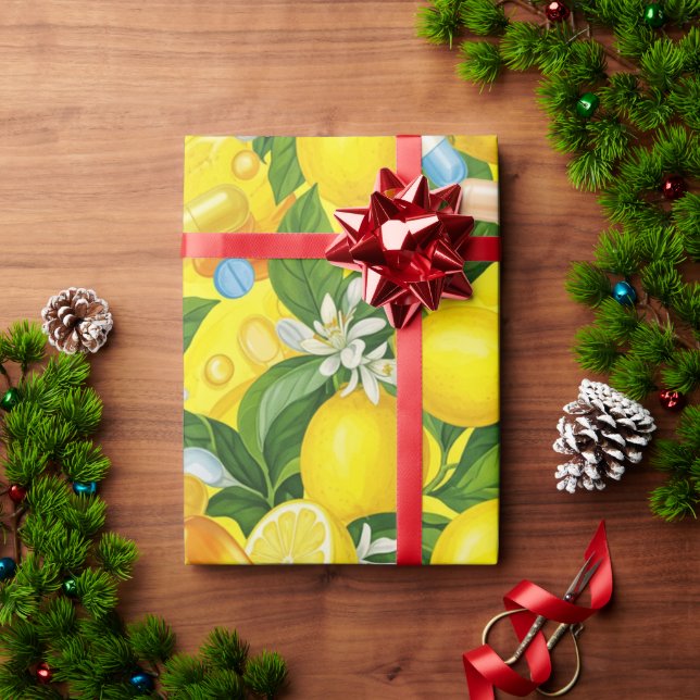 Healthcare & Pharmacy Lemon Yellow Capsule  Wrapping Paper (Holiday Gift)