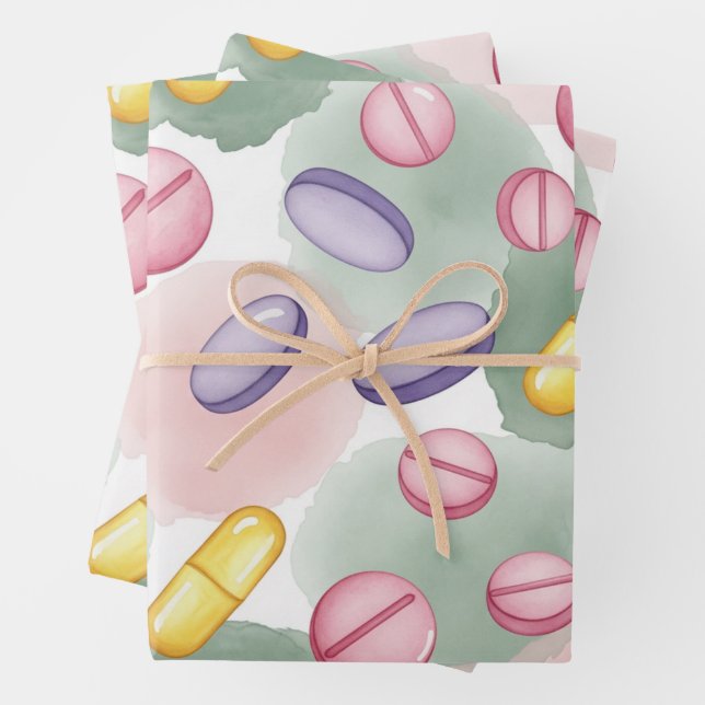 Healthcare & Pharmacy Pink Grey Purple Capsule  Wrapping Paper Sheet (In situ)